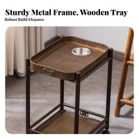 Built-in Ashtray Wheeled Snack Table with beverage holder Holders Multi-Tier Storage Household Furniture Slim contour Serving Trolley Phone opening for Smokers, residents, game enthusiasts, Game Room, Next to Sofa, Bedroom
