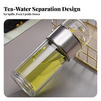 Leak-Proof Tea Water Separation Bottle Leakproof Glass Tea Infuser Bottle Heat Resistant for Office Workers, Commuters, Home, On the Go, Car