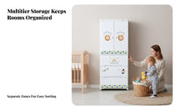 Large Capacity Multi-Bin Storage Cabinet child-appropriate Height Cartoon Drawer Chest Safe Rounded Corners children's Furniture Lightweight Design for Toddlers, Parents, Nursery, Playroom, Bedroom, Closet