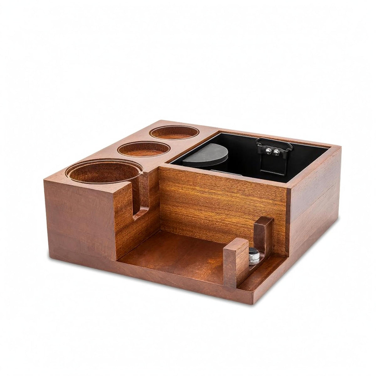 Wooden Espresso Grounds Container with Built in Espresso Grounds Container Compact Countertop Coffee Organizer