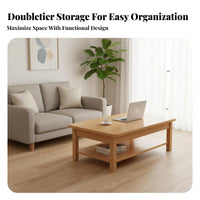 Modern Chinese Design 2-Tier Rectangular Table with Storage Shelf Two-Tier Coffee Stand Space Saving Living Room Furniture Multi-Functional for Small Apartment Dwellers, Homeowners, Interior Decorators, Lounge Area, Office
