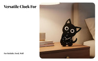 Cartoon Kitten Desk Clock Quiet Cat Shaped Table Clock for Students, Kids, Dorm Room, Bedroom, Office