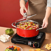 Saucepan and Stainless Steel Pot for Induction, Red Cooking Pot with Glass Lid and Double Handle, Large Soup Pots with Lids, Gift Packaging