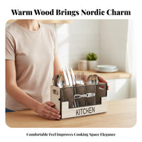 Wooden Utensil Holder Compartmented Design Compartment Silverware Organizer Nordic Design Wooden Silverware Holder for Restaurant, Buffet