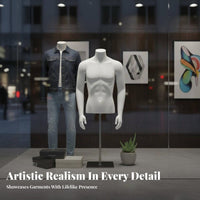 Half Body Mannequin Display Stable Base men's Clothing Display Stand Detachable Arms Half Body Clothing Form for Retailers, Tailors, Showrooms, Studio
