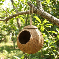 Coconut Bird Nest House, Handmade Nest Box with 7cm Opening and Rope Loop, Breeding Space for Cage, Medium Bird House for Resting