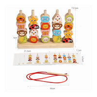 Fine Motor Skills Lacing Toy with Wooden Wand Colorful Wooden Peg Board Toy Multifunctional Shape Matching Board Hand-Eye Coordination for Kindergarten