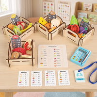 Educational Grocery Store Toy with Calculator Interactive Wooden Supermarket Toy Child-Led Pretend Grocery Store Compact for Children, Preschoolers, Toddlers, Playroom, Classroom, Daycare