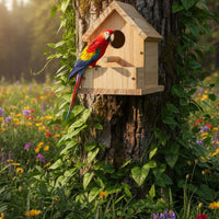 Wooden Birdhouse Weather Resistant Hanging Wooden Birdhouse Decorative Parrot Feeder House for Tree