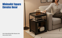 Modern Sofa Side Table, Square Rolling Storage Cabinet, Multi-Functional Coffee Table for Living Room, Bedroom Nightstand