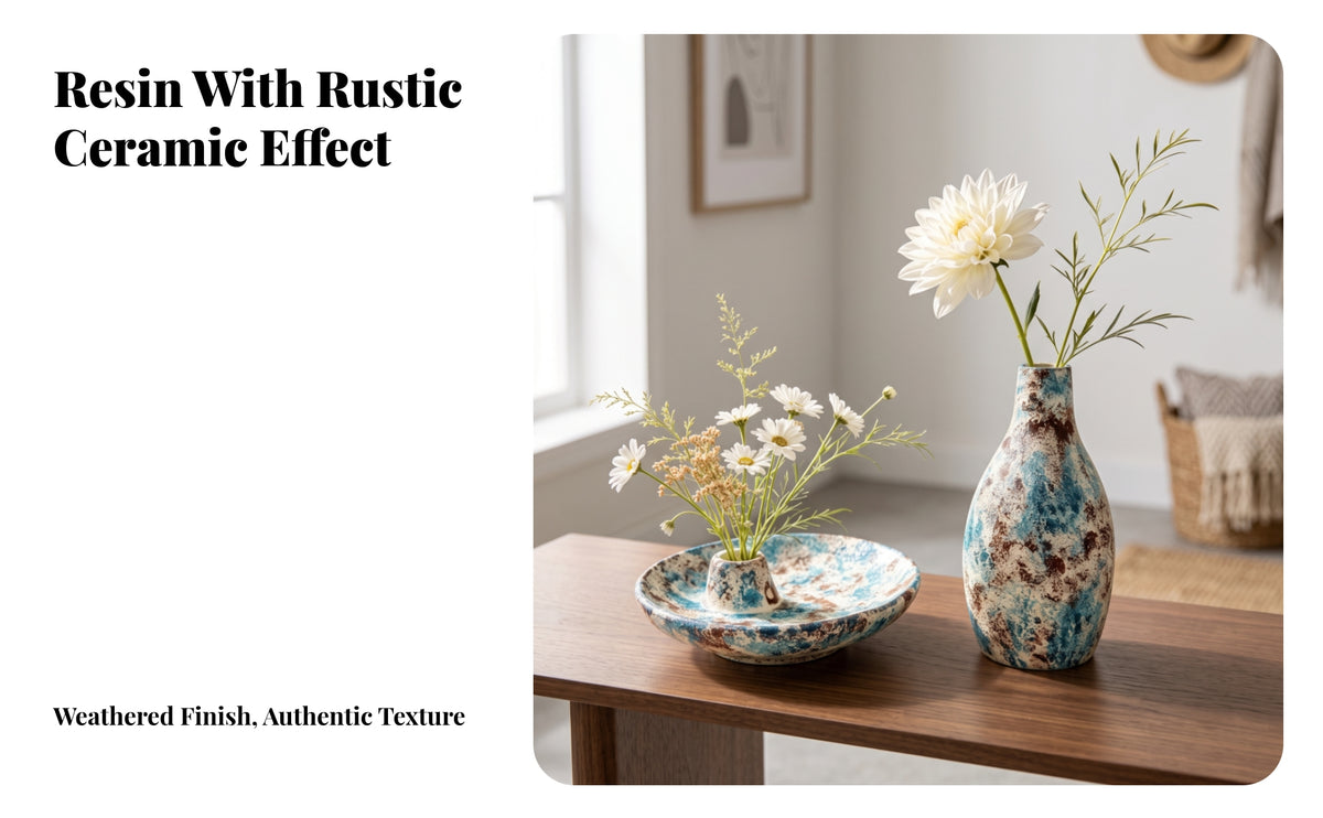 2 Pieces Bottle Vase and Dish Set | For Dried Flowers, Uneven Textured Surface, Resin Vase with Decorative Dish, Living Room