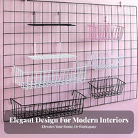 Grid Wall Storage Basket Multi-Functional Grid Panel Hanging Basket Space-Saving Hanging Metal Holder for Retailers, Students, Kitchen, Office