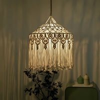 Macrame Lampshade Cotton Rope Macrame Lamp Shade Lampshade with Tassels Pendant Boho Light Shade Openwork for Bedroom