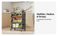 Multi-Tier Stackable Produce Basket Wheeled Design Kitchen Organizer Rolling Wheels Household Storage Large Capacity for Home Cooks, Apartment Dwellers, Pantry, Laundry Room, Bathroom, Playroom