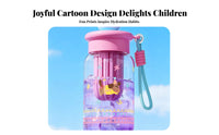 Food-Grade Material Kids Straw Water Bottle Leak-Proof 500ml Cartoon Water Bottle Leakproof Lid for Children, Girls, School, Outdoor, Travel
