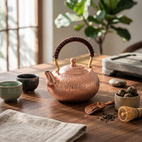 Copper Teapot Ribbed Teapot with Side Handle Handcrafted Pot for Collectors