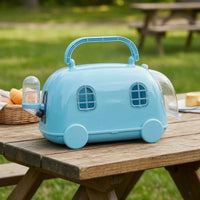 Built-in Handle Car-Shaped Hamster Cage Clear Front Access Door Plastic Hamster Carrier Cage Metal Grid