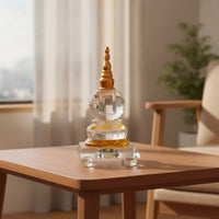Gold-Toned Stupa with Led Base Translucent Crystal Stupa Glossy for Buddhists, Practitioners, Home Shrines, Meditation Corners, Temples