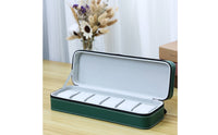 PU Leather Zippered Watch Storage Bag Green Hard Case Watch Organizer Contrast Stitching