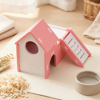 Hamster House with Double Sloped Roof Nest, Double Deck Wood Composite Gerbil House and Hamster Sleeping Nest, Small Animal Accessories