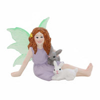 Girl and Hare Figurine Fantasy Whimsical Fairy Garden Figurine Outdoor Resin Bunny Statue for Micro Landscape