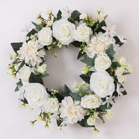Simulated White Rose Wreath Door Hanging Decoration