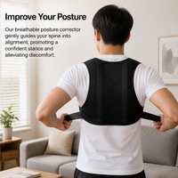 Adjustable Back Brace, Breathable Back Support with Spinal Support, Unisex Posture Brace for Office Workers, Black Mesh Material