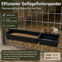 Large Chicken Feeder, Rectangular Poultry Feeder, 2 Pieces, 6cm High, Over 0.5L Capacity, Made of Sturdy Plastic