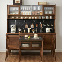 Walnut Buffet Cabinet Space-Saving Design Dining Hutch with Built-in Table Versatile Japanese Style Tea Cabinet for Kitchen, Living Room