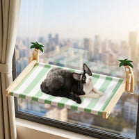Cat Hammock Window Perch for Indoor Cats, Wood Frame Window Cat Bed with Sill Clamp, Foldable Rectangle Oxford Cloth Elevated Resting Area