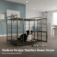 Space Saving Folding Pet Crate Easy to Clean Heavy Duty Dog Crate Secure Lock Indoor Dog House Rotating Feeder for Medium Dogs