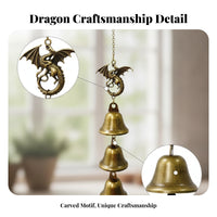 Three Bells Dragon Wind Chime Hanging Metal Wind Chime Indoor Outdoor Carved Dragon Bell Decorative for Porch, Yard, Doorway, Room