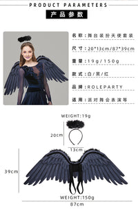 跨境万圣节天使翅膀仿真羽毛无纺布翅膀舞台表演装扮道具套装新款