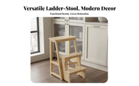 Space-Saving Folding Ladder Chair Stable & Sturdy Wooden 3 Step Stool Lightweight & Portable for Homeowners, Adults, Kitchen, Office, Closet