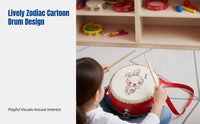 Preschool Animal Drum, Zodiac Cartoon Percussion, Leather Drum, Kids Music Toy, Includes Drumsticks & Strap