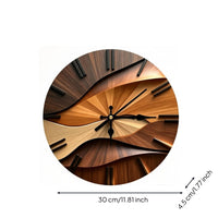 Silent Wall Clock Modern Clock with Wood-Grain Look Sculptural for Living Room, Office