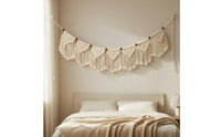 Macrame Wall Hanging Knotted Macrame Wall Hanging with Wooden Beads Decor Fringed Handmade for Living Room, Bedroom
