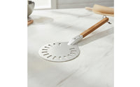 Perforated Pizza Peel with Wooden Handle Anodized Pizza Tuner Transfer with Long Handle Lightweight for Home Cooks, Outdoor Cooking