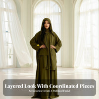 Abaya with Attached Hijab Embroidered Heart Embellishment Single-Piece Prayer Dress Abaya with Hijab Crinkle Material Long