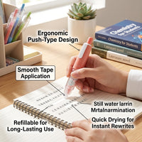 White Out Tape Refillable for School and Office, 6mm Click Correction with Replacement Cartridges, Portable Dispensers for Students, 5 Pack