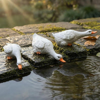 3 Pieces Decorative Goose Figurines White Goose Garden Statues Yard Ornament Realistic Orange Beak for Pond