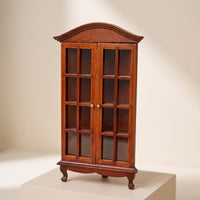 1:12 Scale Miniature Display Cabinet Wooden Dollhouse Cabinet with Glass Doors Vintage Furniture Walnut for Collectors