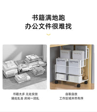 桌下置物架书架移动收纳柜落地带轮小书架桌下柜书本储物架办公桌