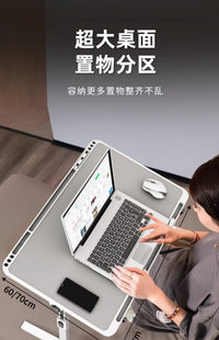 床上小桌子升降可折叠学习家用办公书桌电脑桌阅读架桌飘窗懒人桌 【优雅白】升级款+书架+抽屉