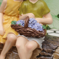 Boy and Girl Fairy Miniature Romantic Design Mini Fairy Figurine Detailed Craftsmanship Kissing Fairies on Log Ornament for Micro-Landscape, Desktop