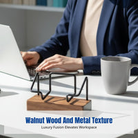 Walnut Business Card Holder, Metal Stand, Modern Office Desktop Organizer, Card Display