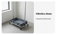 Easy Mobility Freestanding Mop Holder on Wheels Water Collection Basin Mobile Mop and Broom Rack Sturdy Construction Rolling Cleaning Cart with Water Collection Tray Space-Saving Design for Commercial Cleaners, Janitors, Balcony, Laundry Room, Garage