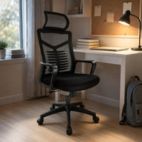 Mesh Office Chair Padded Seat Ergonomic High Back Chair Matte Black Workspace Seating for Students