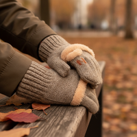 Men's Winter Flip-Top Fingerless Gloves with Windproof Thermal Lining for Cycling