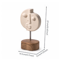 Two-Faced Human Face Sculpture Geometric Sculpture with Wood Base Modern Tabletop Statue for Home Stylists, Bookshelf
